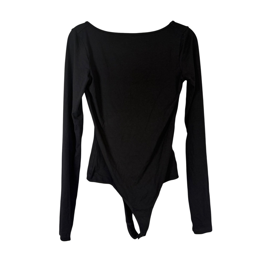 Agolde Black Scoop Neck Long Sleeve Ribbed Bodysuit Large
